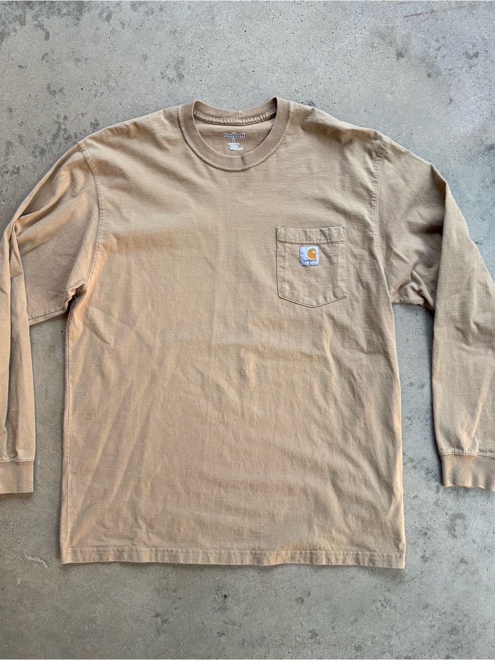 Carhartt Long Sleeve Pocket Shirt Men's Large Tan 100% Cotton K126 TNS
